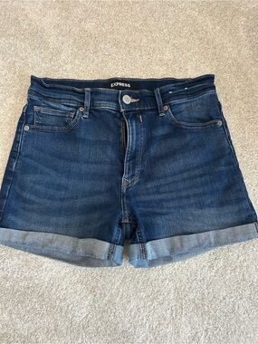 Express Women's Dark Wash Denim Roll-Cuff Shorts